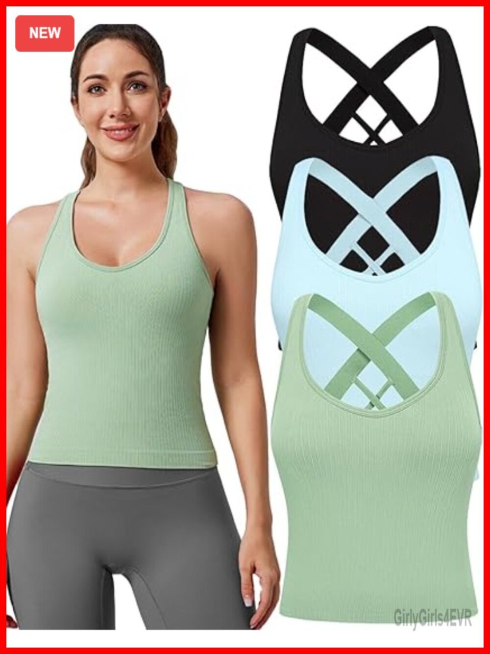Criss Cross Strappy Crop Tank Top with Built in Bra 3 Pack